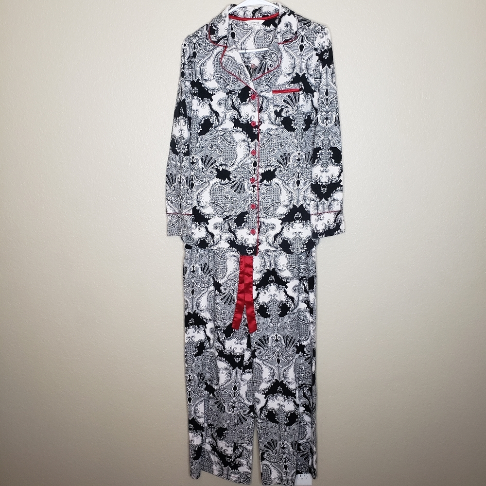 Soma Pajama Set Medium Black and white toile print with red trim